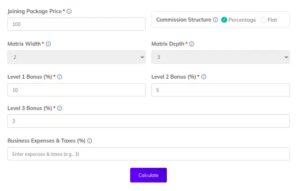 Matrix MLM Calculator Interface