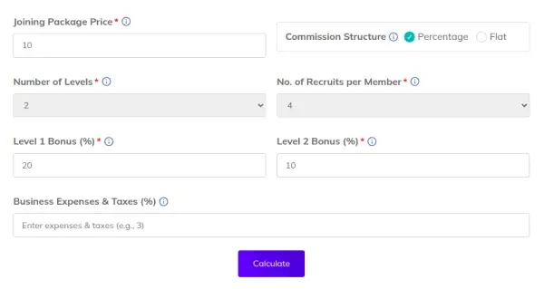 Unilevel MLM Calculator Interface